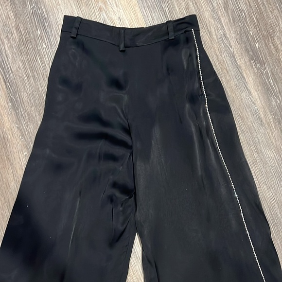 Zara black satin wide leg trouser pants with rhinestones XS NWT - Picture 6 of 10